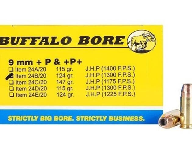 Buffalo Bore Ammunition 9mm Luger +P+ 124 Grain Jacketed Hollow Point 500 round