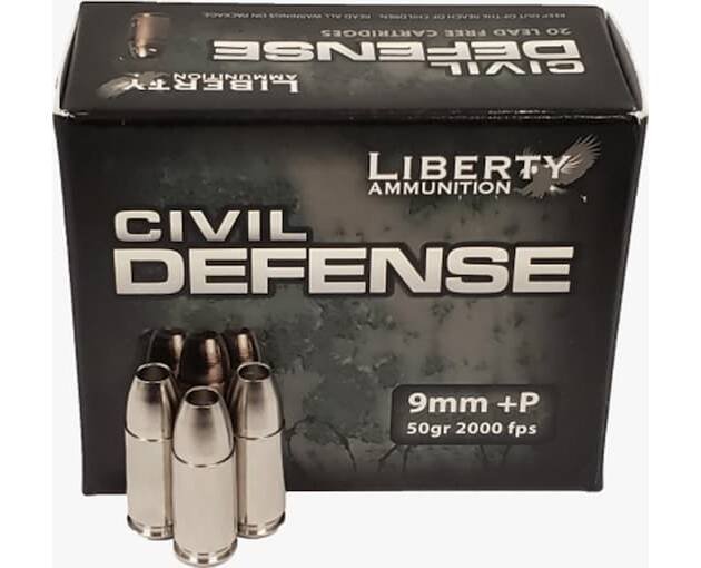 Liberty Civil Defense Ammunition 9mm Luger +P 50 Grain Fragmenting Hollow Point Lead-Free 500 round