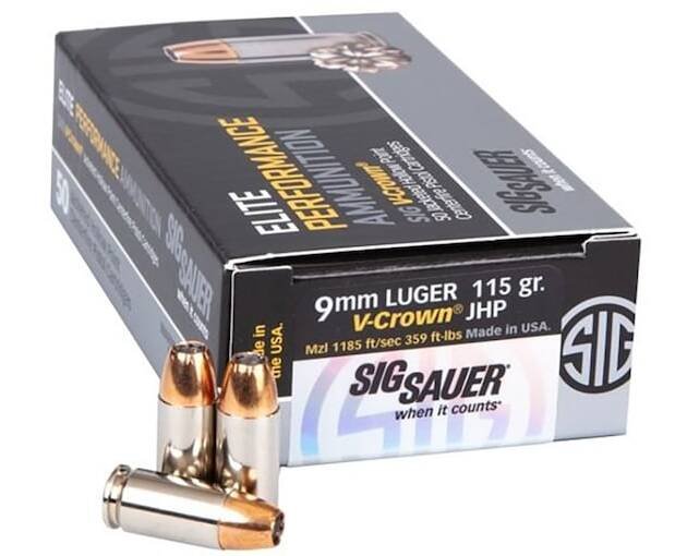 Sig Sauer Elite Performance Ammunition 9mm Luger 115 Grain V-Crown Jacketed Hollow Point