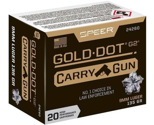 Speer Gold Dot Carry Gun Ammunition 9mm Luger 135 Grain Gold Dot G2 500 round