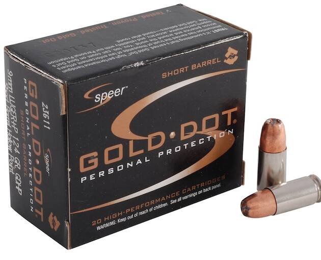 Speer Gold Dot Short Barrel Ammunition 9mm Luger +P 124 Grain Jacketed Hollow Point 500 round