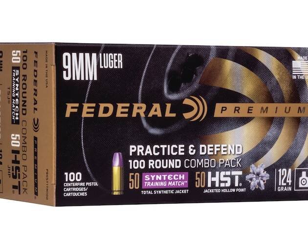 Federal Practice & Defend HST/Syntech Combo Ammunition 9mm Luger 124 Grain Jacketed Hollow Point & Total Synthetic Jacket 500 round