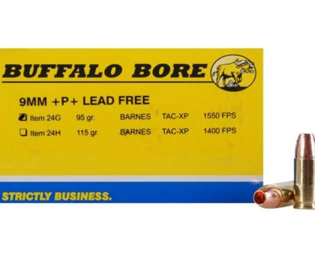Buffalo Bore Ammunition 9mm Luger +P+ 95 Grain Barnes TAC-XP Hollow Point Lead-Free 500 round