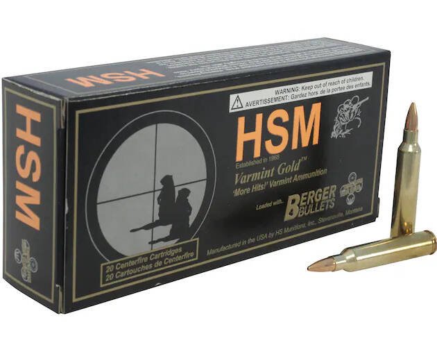 HSM Varmint Gold 204 Ruger Ammo 40 Grain Berger Varmint Jacketed Hollow Point Box of 500