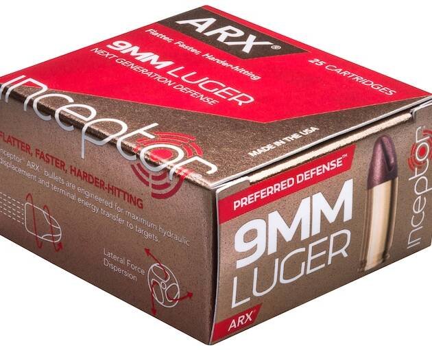 Inceptor Preferred Defense Ammunition 9mm Luger 65 Grain ARX Lead-Free 500 round