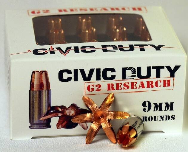 G2 Research Civic Duty Ammunition 9mm Luger 94 Grain Expanding Solid Copper Lead-Free 500 round