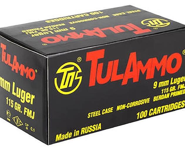 TulAmmo Ammunition 9mm Luger 115 Grain Full Metal Jacket (Bi-Metal) Steel Case Berdan Primed