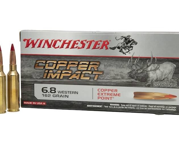 Winchester Copper Impact Ammunition 6.8 Western 162 Grain Solid Copper Extreme Point Polymer Tip Boat Tail 500 rounds