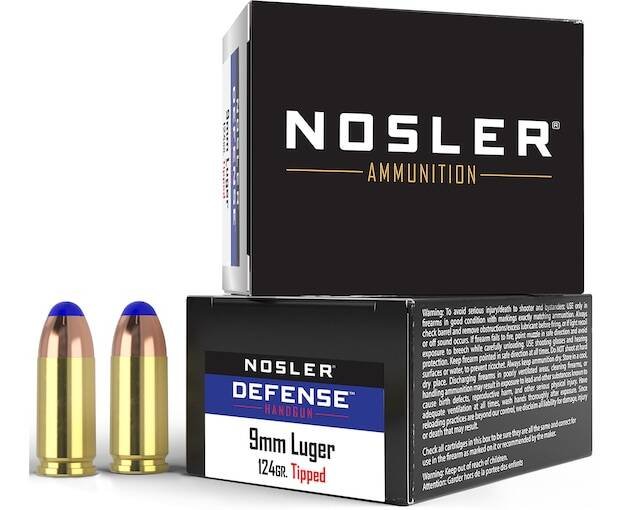 Nosler Defense Ammunition 9mm Luger +P 124 Grain Bonded Tipped 500 round