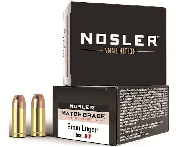 Nosler Match Grade Ammunition 9mm Luger 115 Grain Jacketed Hollow Point 500 round