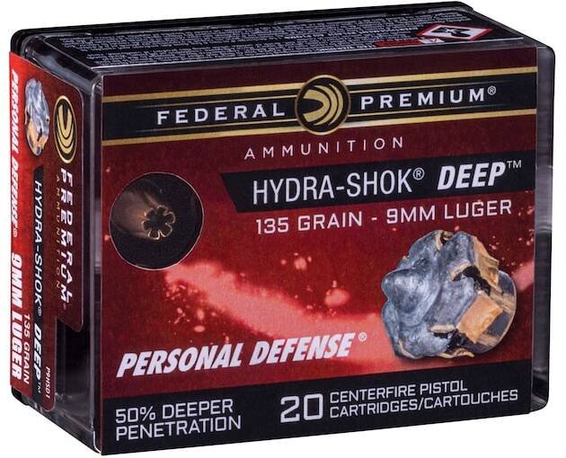 Federal Premium Personal Defense Ammunition 9mm Luger 135 Grain Hydra-Shok Deep Jacketed Hollow Point 500 round