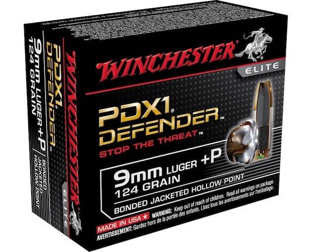 Winchester Defender Ammunition 9mm Luger +P 124 Grain Bonded Jacketed Hollow Point 500 round