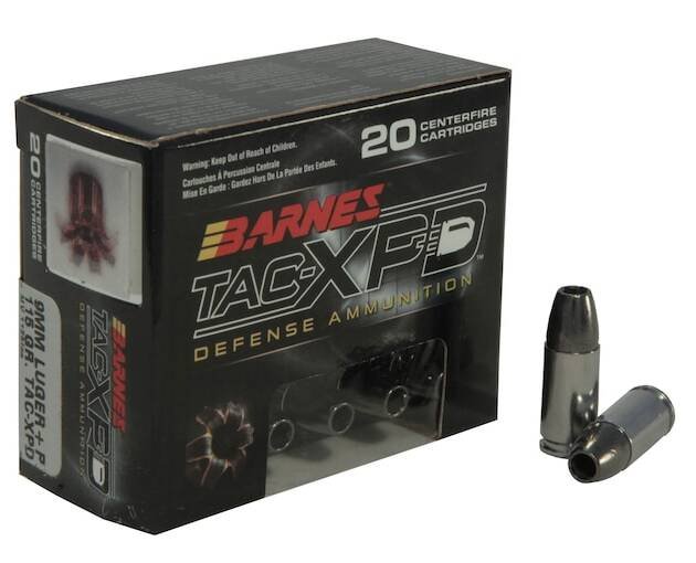 Barnes TAC-XPD Ammunition 9mm Luger +P 115 Grain TAC-XP Hollow Point Lead-Free 500 round