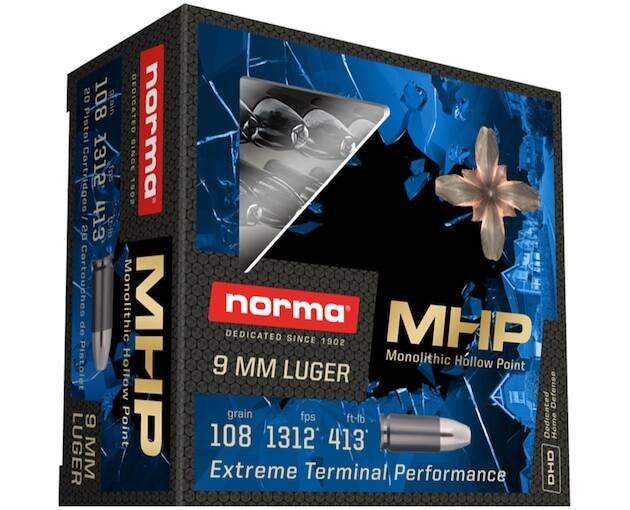 Norma Home Defense MHP Ammunition 9mm Luger 108 Grain Monolithic Hollow Point Lead Free  500 round