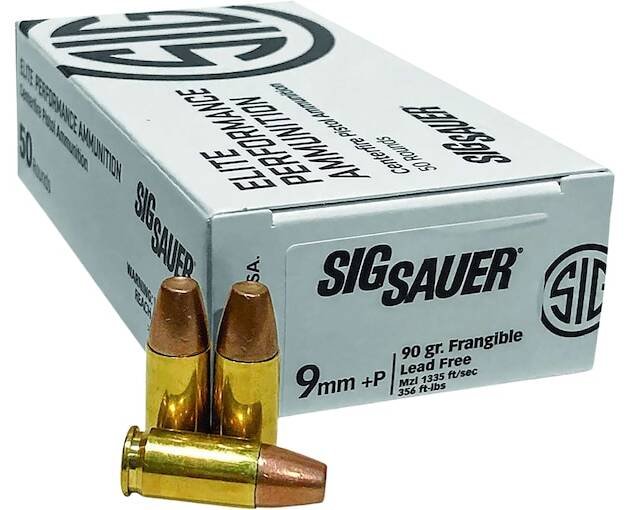 Sig Sauer Elite Performance Ammunition 9mm Luger +P 90 Grain Frangible Flat Nose Lead Free 1000 round