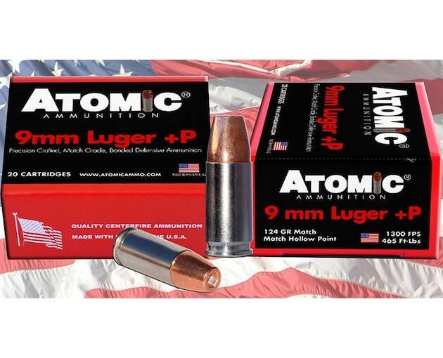 Atomic Ammunition 9mm Luger +P 124 Grain Bonded Jacketed Hollow Point 500 round