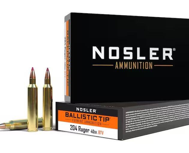 Nosler BT Varmint 204 Ruger Ammo 32 Grain Nosler Ballistic Tip Polymer Tip Lead Free Box of 500
