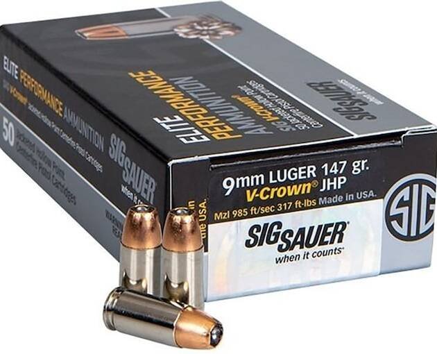 Sig Sauer Elite Performance Ammunition 9mm Luger 147 Grain V-Crown Jacketed Hollow Point 500 round