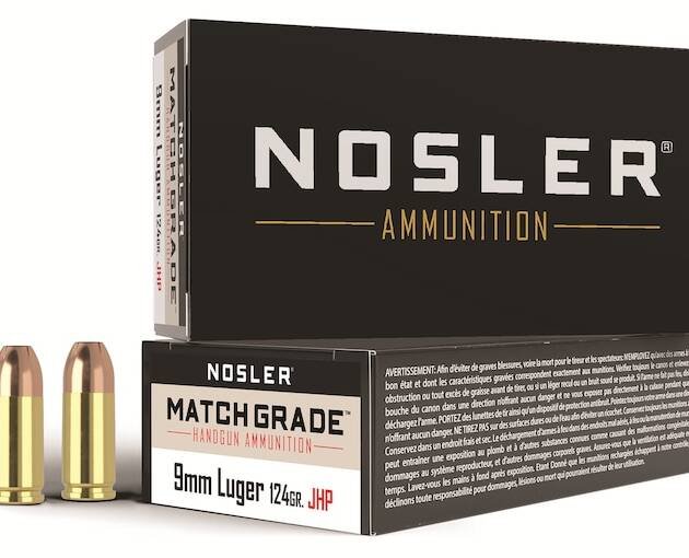 Nosler Match Grade Ammunition 9mm Luger 124 Grain Jacketed Hollow Point 500 round