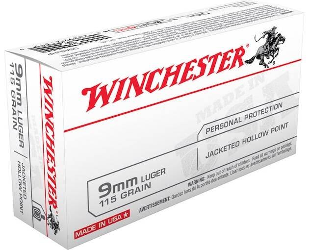 Winchester USA Ammunition 9mm Luger 115 Grain Jacketed Hollow Point