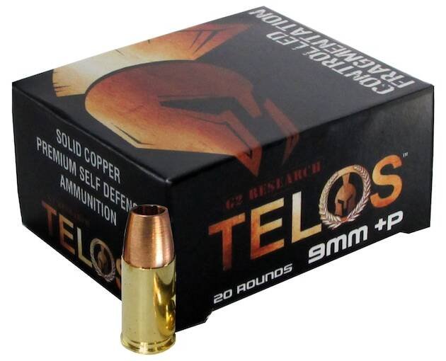 G2 Research Telos Ammunition 9mm Luger +P 92 Grain Controlled Fragmenting Hollow Point Solid Copper Lead-Free 500 round