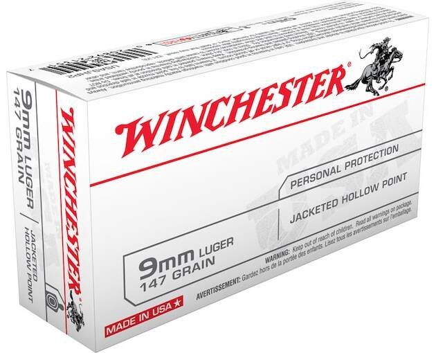 Winchester USA Ammunition 9mm Luger 147 Grain Jacketed Hollow Point 500 round