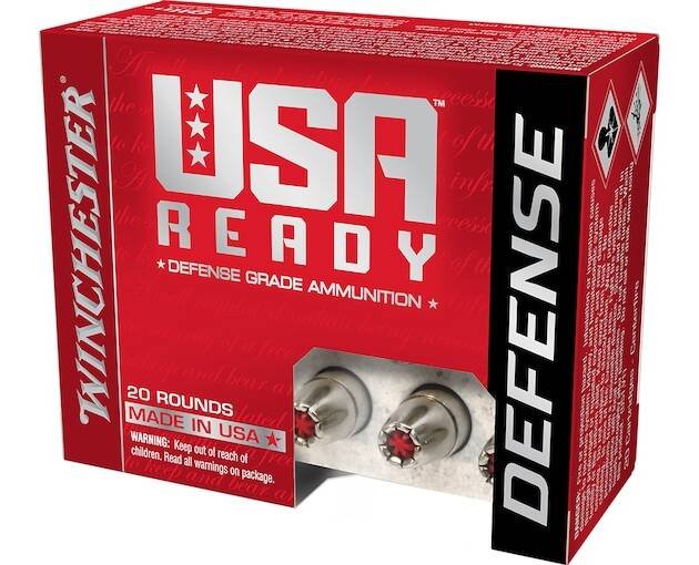 Winchester USA Ready Defense Ammunition 9mm Luger +P 124 Grain Hex-Vent Jacketed Hollow Point  500 round