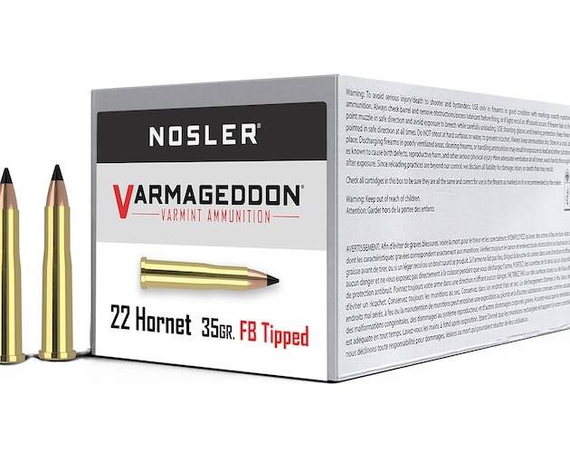 Nosler Varmageddon Ammunition 22 Hornet 35 Grain Tipped Flat Base 500 rounds