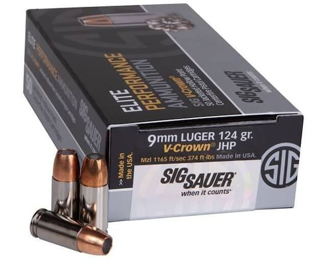 Sig Sauer Elite Performance Ammunition 9mm Luger 124 Grain V-Crown Jacketed Hollow Point 500 round