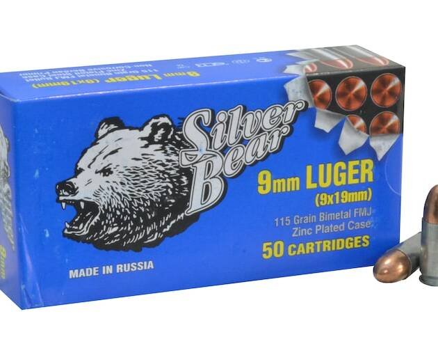 Silver Bear Ammunition 9mm Luger 115 Grain Full Metal Jacket Zinc Plated Steel Case 1000 round