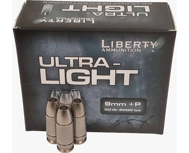 Liberty Ultra-Light Ammunition 9mm Luger +P 50 Grain Fragmenting Hollow Point Lead Free 500 round