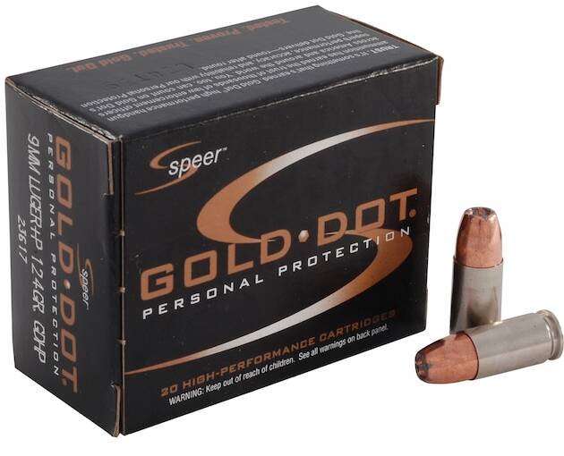 Speer Gold Dot Ammunition 9mm Luger +P 124 Grain Jacketed Hollow Point 500 round