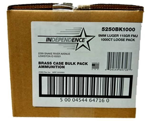Independence Ammunition 9mm Luger 115 Grain Full Metal Jacket Bulk 1000 round