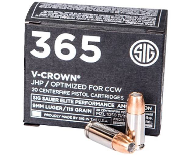Sig Sauer 365 Elite Performance Ammunition 9mm Luger 115 Grain V-Crown Jacketed Hollow Point 500 round