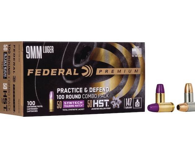 Federal Practice & Defend HST/Syntech Combo Ammunition 9mm Luger 147 Grain Jacketed Hollow Point & Total Synthetic Jacket 500 round
