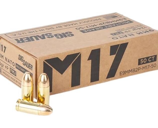 Sig Sauer M17 Military Grade Ammunition 9mm Luger +P 124 Grain Full Metal Jacket 1000 round