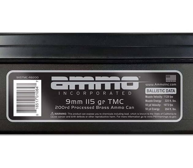 Ammo, Inc. Signature 9mm Luger 115 Grain Total Metal Jacket Brass Cased 500 rounds