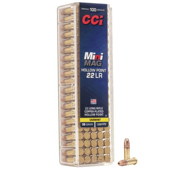 CCI Ammunition Mini-Mag .22 Long Rifle 36 grain Copper Plated Hollow Point Rimfire Ammunition 500