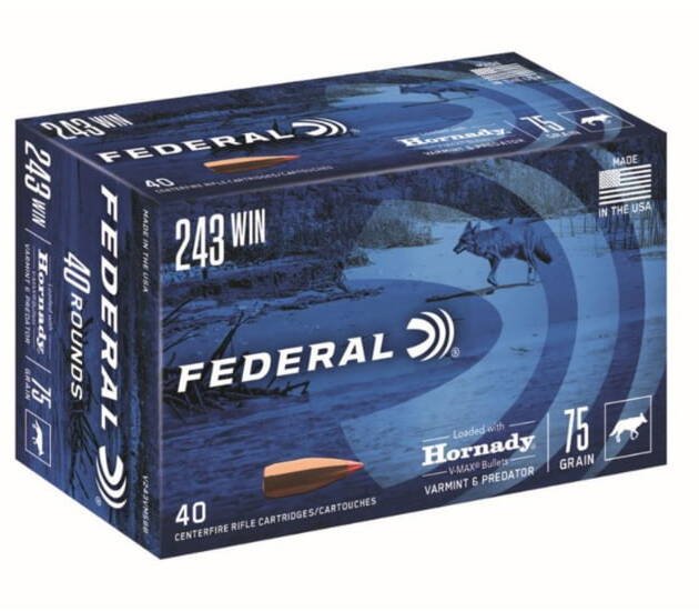 Federal Premium V-MAX .243 Winchester 75 grain Hornady V-Max Centerfire Rifle Ammunition V243VM2B Caliber: .243 Winchester, Number of Rounds: 500
