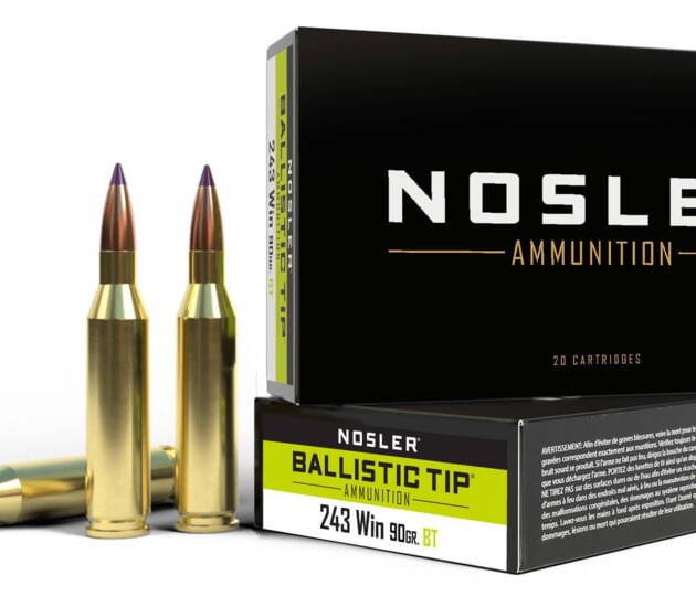 Nosler .243 Winchester 90 Grain Ballistic Tip Brass Cased Centerfire Rifle Ammunition 500 ROUNDS