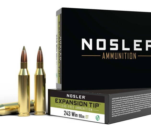 Nosler .243 Winchester 90 Grain E-Tip Lead-Free Brass Cased Centerfire Rifle Ammunition 500 ROUNDS