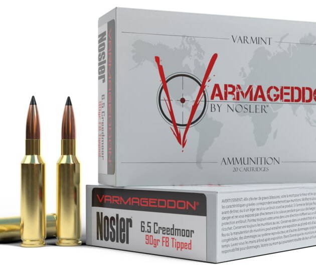 Nosler Varmageddon 6.5mm Creedmoor 90 Grain Flat Base Tipped Brass Cased Centerfire Rifle Ammunition 500 RDS