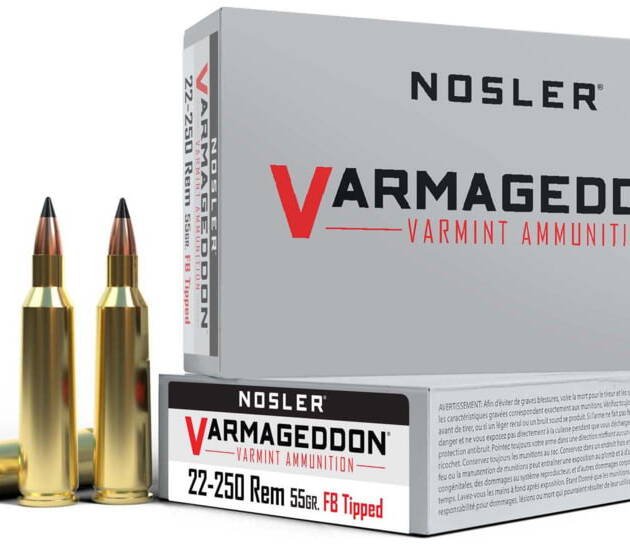 Nosler Varmageddon .22-250 Remington 55 Grain Flat Base Tipped Brass Cased 500 rounds