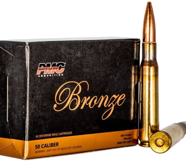 PMC 50A Bronze 50 BMG 660 Gr Full Metal Jacket Boat Tail (FMJBT) 10 Bx/ 20 Cs Caliber: .50 BMG, Number of Rounds: 300