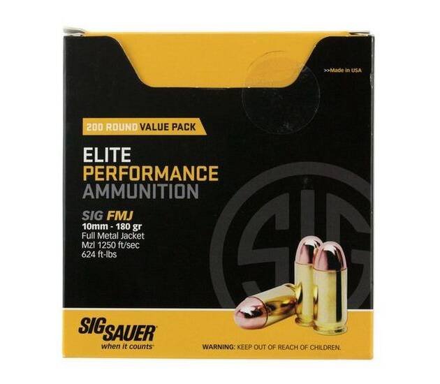 Sig Sauer Value Packs 10mm Auto 180 grain Full Metal Jacket Brass Cased Centerfire Pistol Ammunition E10MB1-200 Caliber 500 ROUNDS