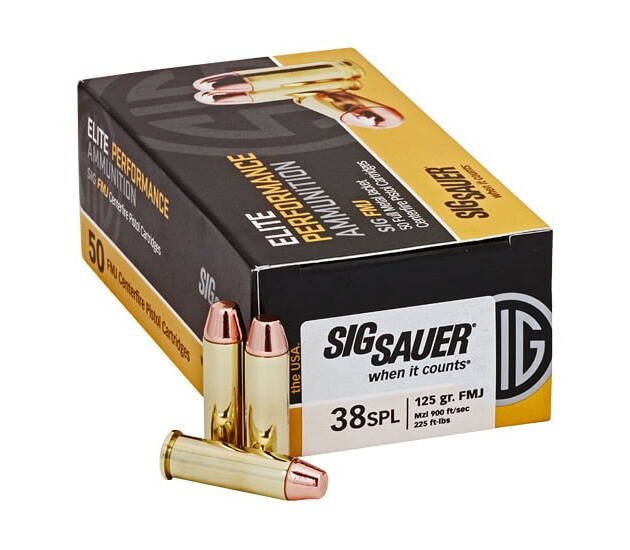 Sig Sauer Elite Performance .38 Special 124 grain Full Metal Jacket Brass Cased Centerfire Pistol Ammunition E38SB1-50 Caliber 500 ROUNDS