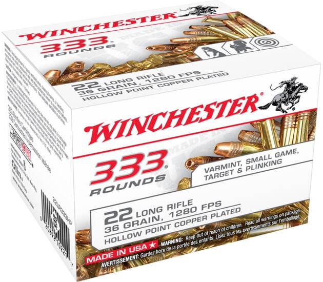 Winchester 333 .22 Long Rifle 36 grain Copper Plated Hollow Point Rimfire Ammunition 500 RDS