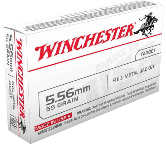 Winchester USA 5.56x45mm NATO 55 grain Ball (M193) Full Metal Jacket (FMJ) Brass Centerfire Rifle Ammunition 500 RDS