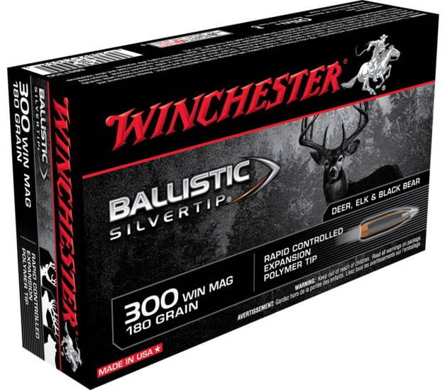 Winchester BALLISTIC SILVERTIP .300 Winchester Magnum 180 grain Fragmenting Polymer Tip Brass Cased Centerfire Rifle Ammunition 500 ROUNDS
