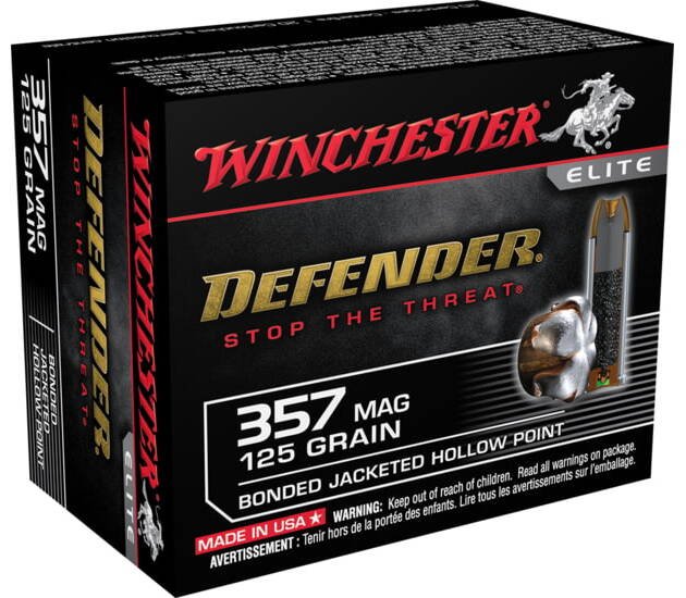 Winchester DEFENDER HANDGUN .357 Magnum 125 grain Bonded Jacketed Hollow Point Brass Cased Centerfire Pistol Ammunition S357MPDB Caliber: .357 Magnum, Number of Rounds: 500